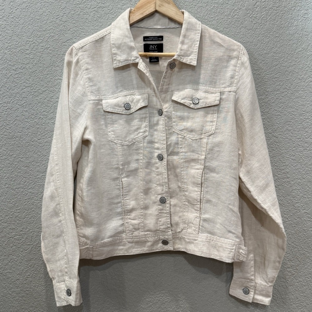 100% Linen Beige Trucker Jacket Lightweight Women's M European Flax